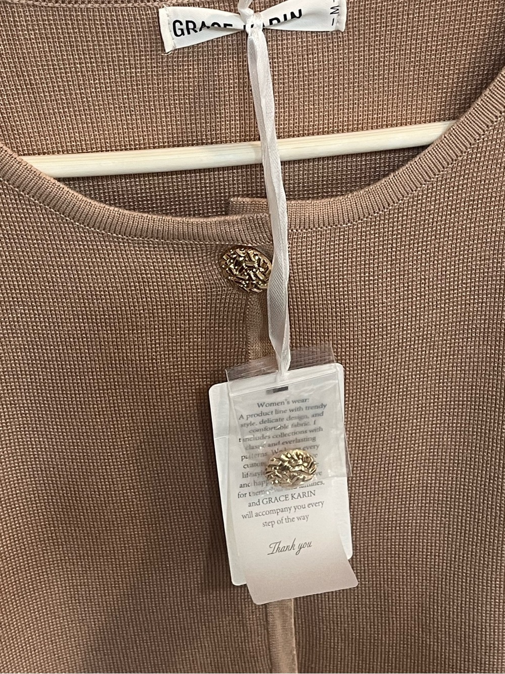 NWT Grace Karin Tan Long Sleeve Button-Down Cardigan w/Gold Toned Buttons- M - Picture 9 of 9